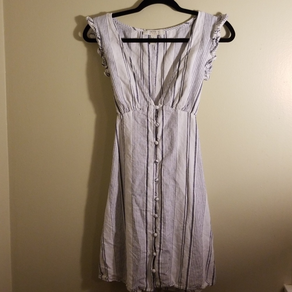White and Navy Striped  Dress